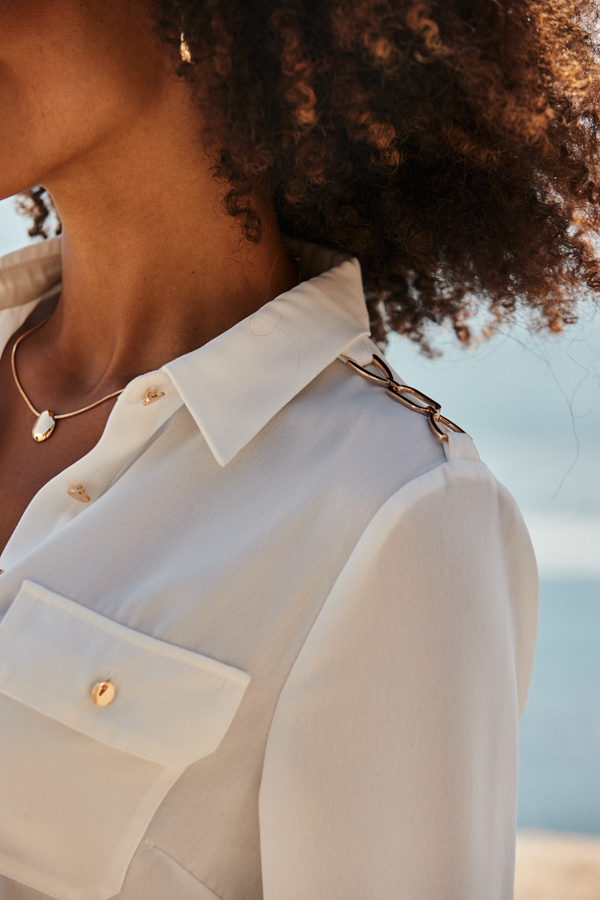 Ivory Luxe Gold Shoulder Detail Fluid Shirt