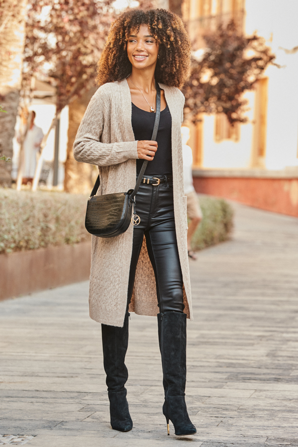 Camel Super Cosy Cable Knit Longline Cardigan