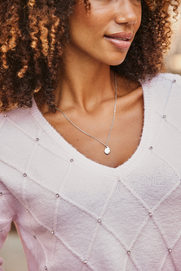 Soft Pink Pointelle Diamante Embellished Jumper