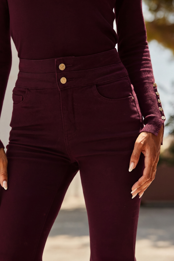 Burgundy Contour Waist Kick Flare Jeans