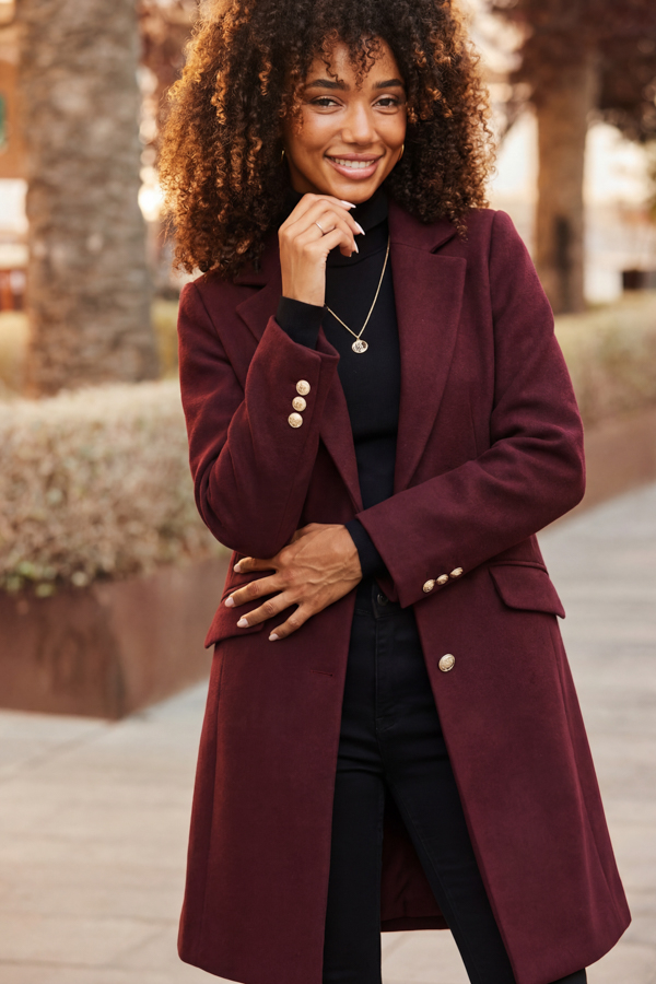 Burgundy Coat With Luxe Gold Buttons