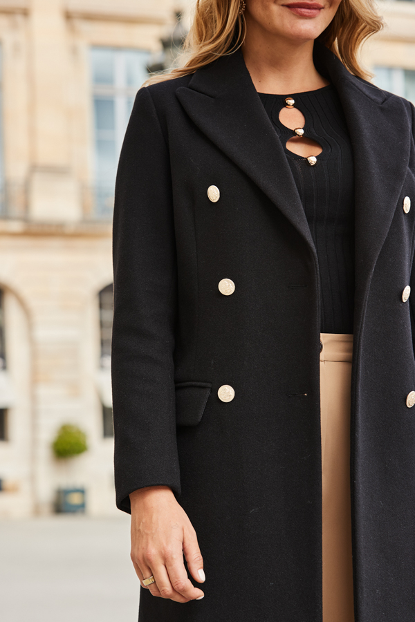 Black Double Breasted Longline Coat