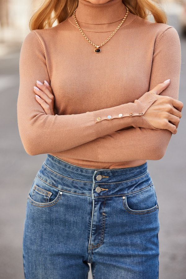 Camel Roll Neck Jumper