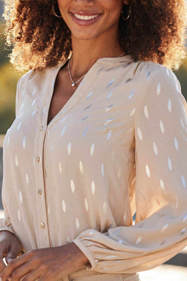 Neutral Fleck Print Chiffon Shirt