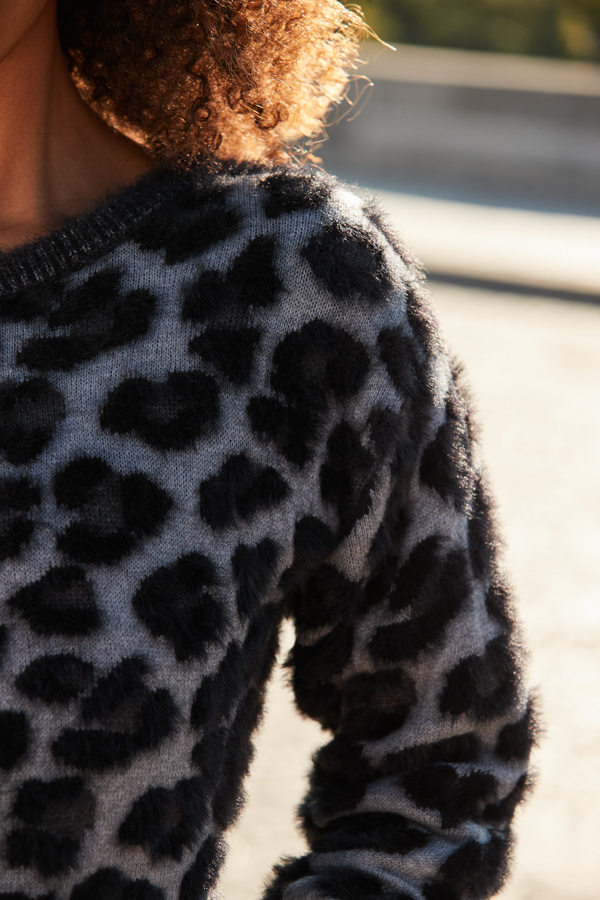 Black & Grey Animal Print Fluffy Jumper
