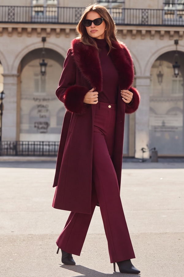 Burgundy Longline Belted 2-In-1 Coat