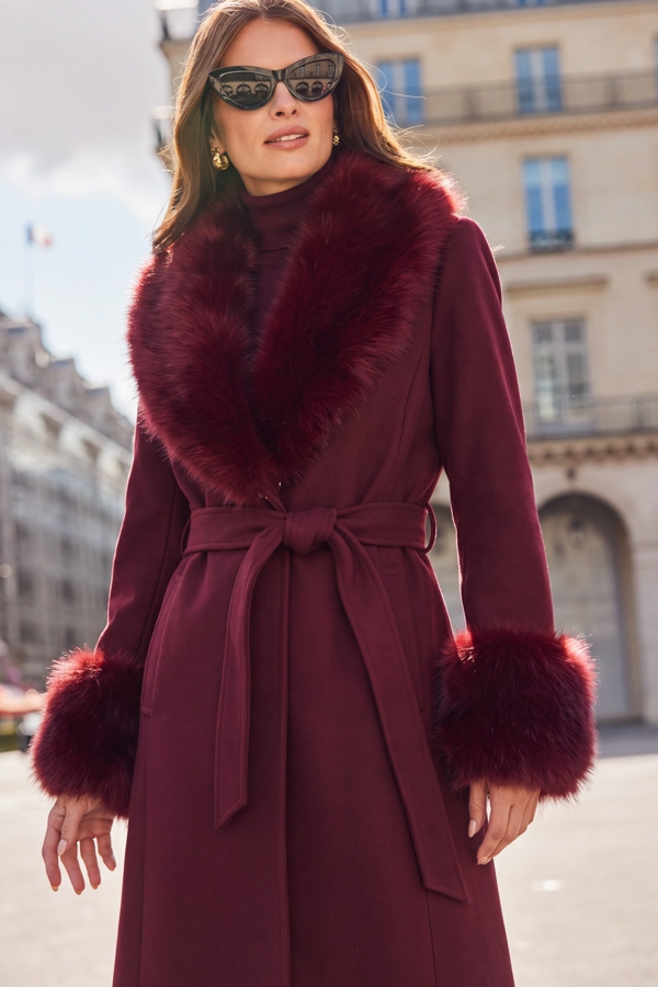 Burgundy Longline Belted 2-In-1 Coat