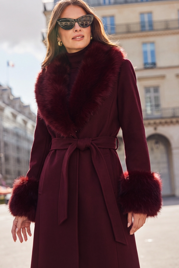 Burgundy Longline Belted 2-In-1 Coat