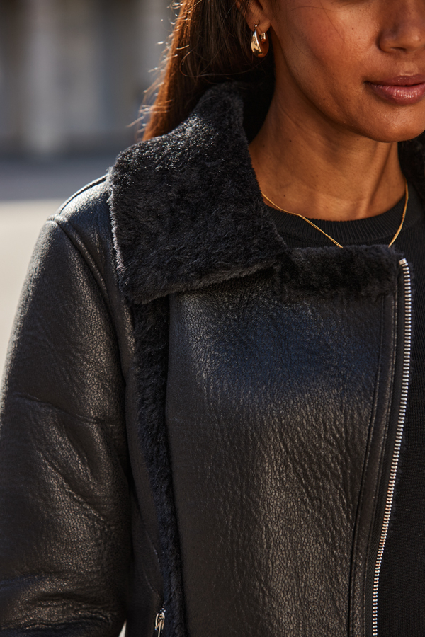 Black Faux Shearling Aviator Jacket