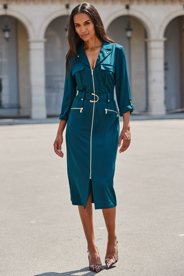 Emerald Green Utility Shirt Dress