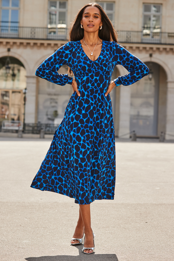 Blue Morocco Print Split Detail Dress