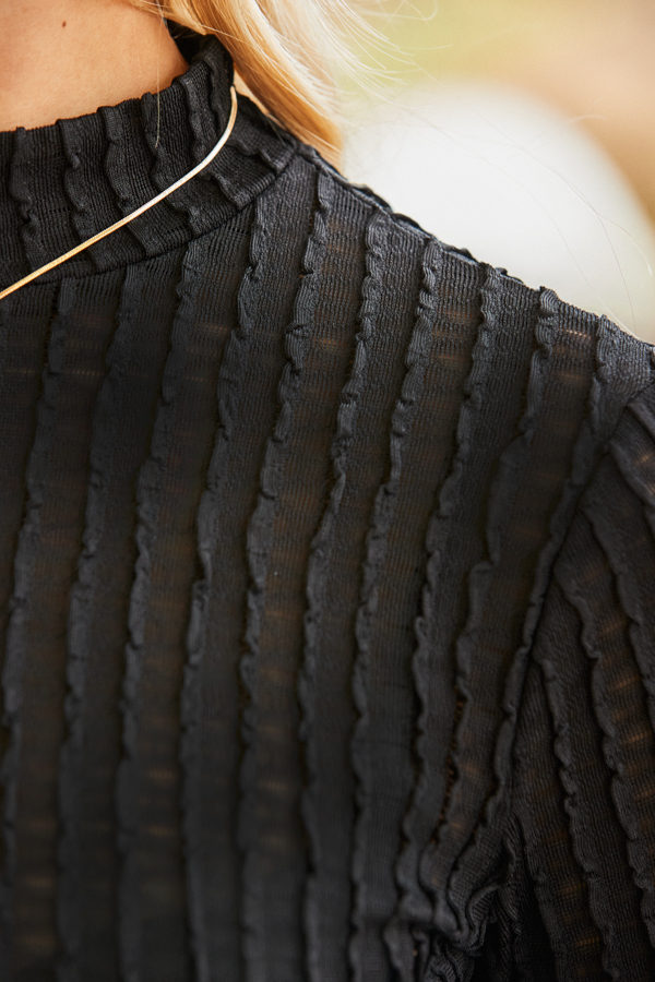 Black Textured Roll Neck Top