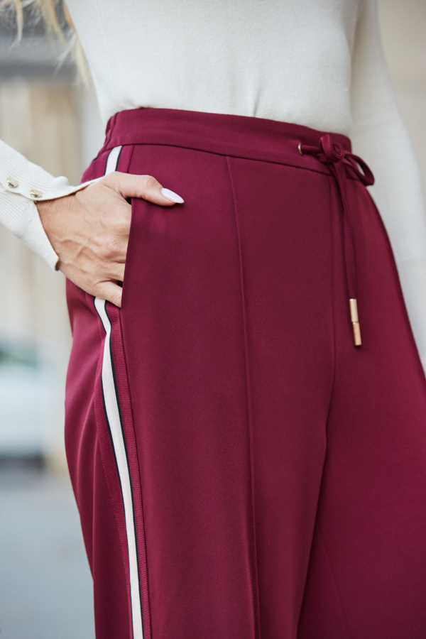 Burgundy Side Stripe Wide Leg Trousers