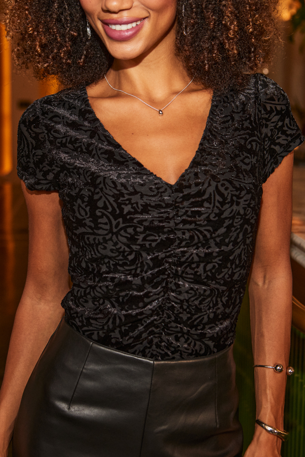 Black Paisley Devoré Velvet Top