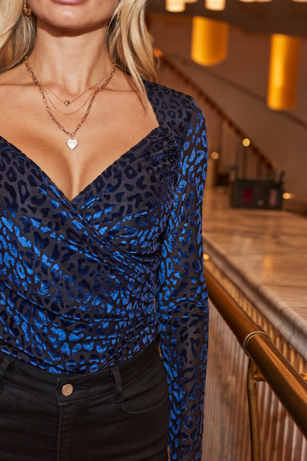Sapphire Blue Animal Print Velvet Devoré Top