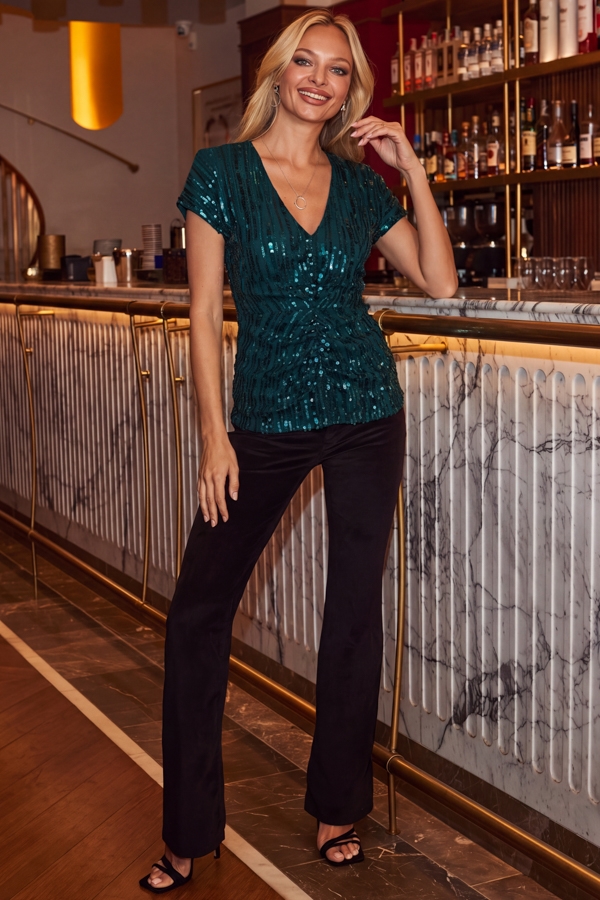 Emerald Green Sequin Twist Front Top