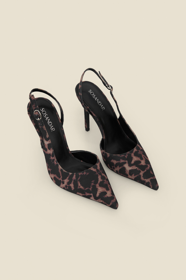 Leopard Print Faux Suede Sling Back Court Shoes