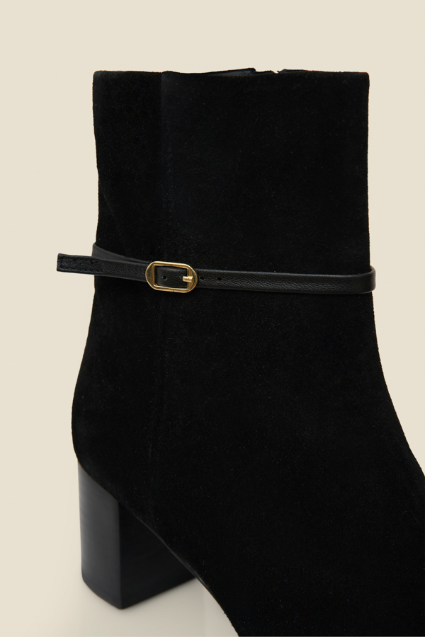 Black Suede Buckle Detail Ankle Boots