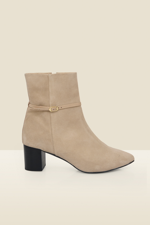 Taupe Suede Buckle Detail Ankle Boots