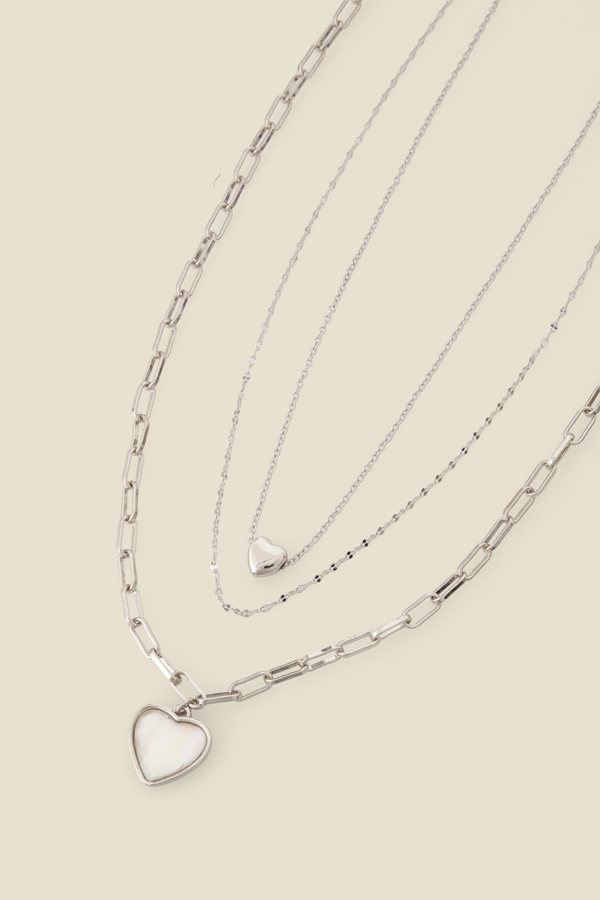 Silver Dainty Layered Heart Necklace