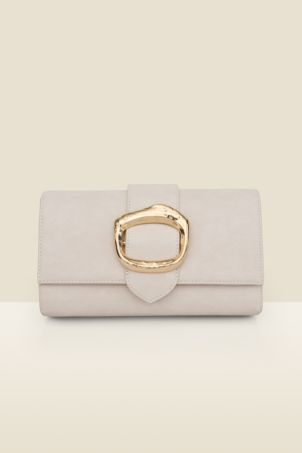 Ecru Gold Buckle Detail Shoulder Bag