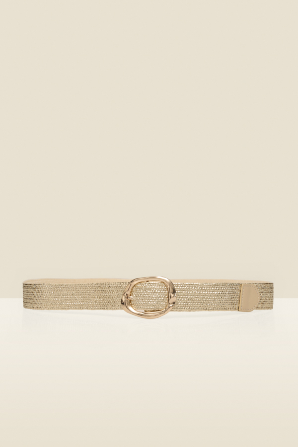 Gold Raffia Belt With Hammered Buckle
