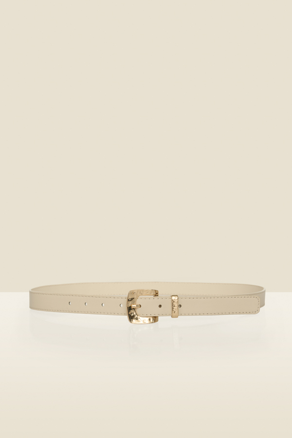 Ivory Gold Hammered Buckle Leather Waist Belt