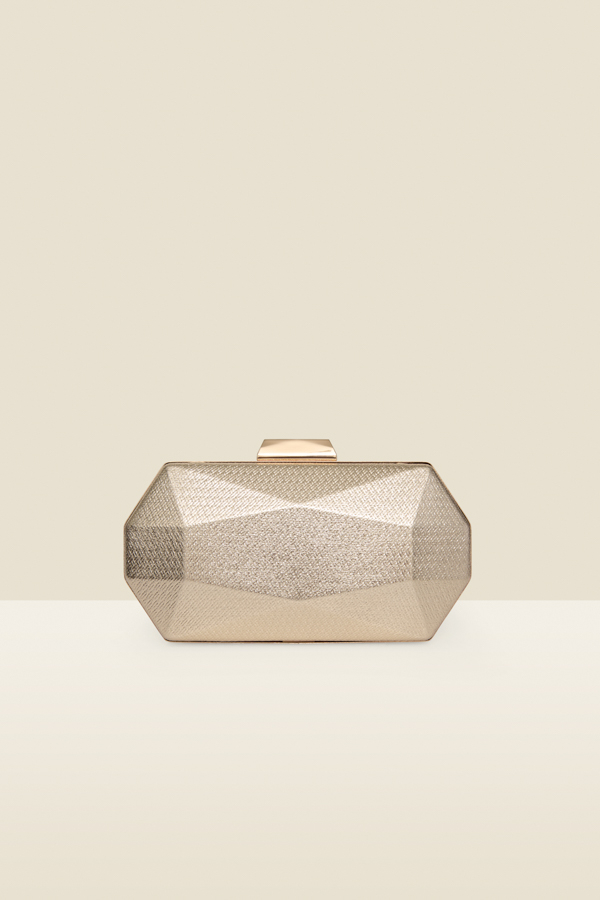 Gold Metallic Geometric Structured Clutch Bag With Chain Strap