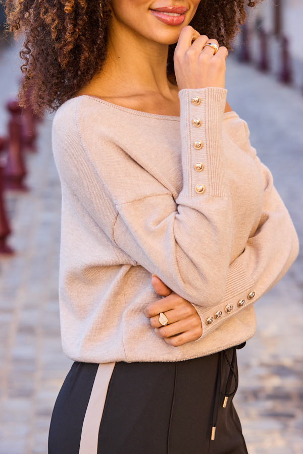 Taupe Off The Shoulder Asymmetric Jumper