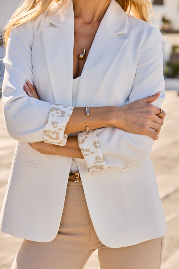 Ivory Leopard Print Lining Blazer