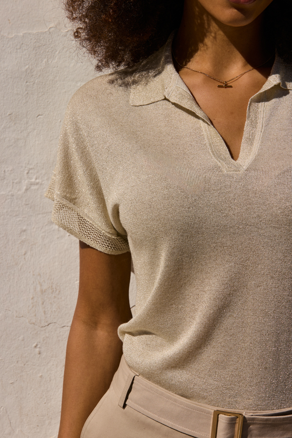 Gold Metallic Collared Knit Top