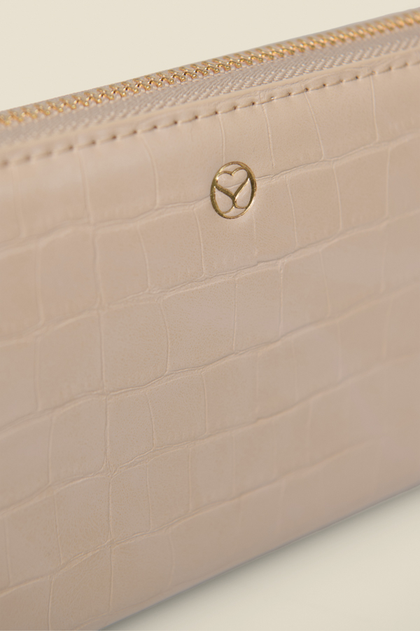 Taupe Gold Zip Croc Purse With Card Holder