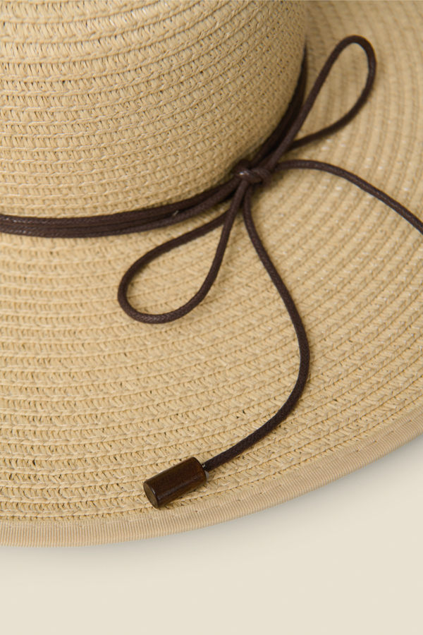 Natural Straw Floppy Summer Hat With Bow String Detail