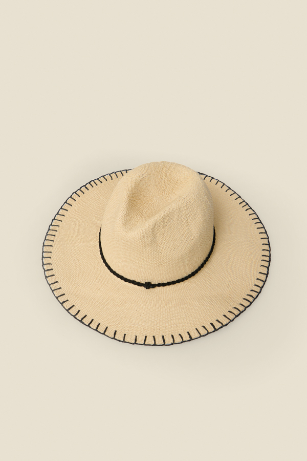 Natural Stitch Trim Summer Hat With String Detail