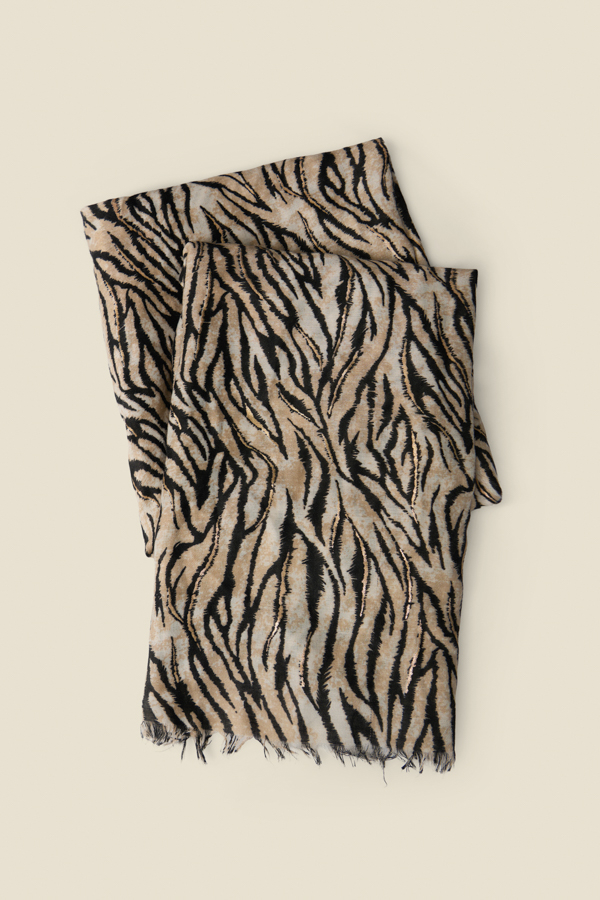 Natural & Metallic Gold Animal Print Scarf