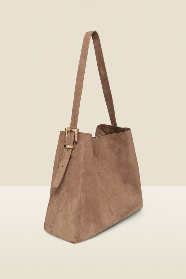 Tan Faux Suede Slouchy Tote Bag