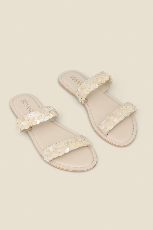 Cream Shell Trim Detail Mule Sandals