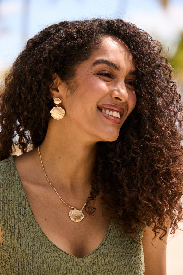 Gold Shell Pendant Earrings