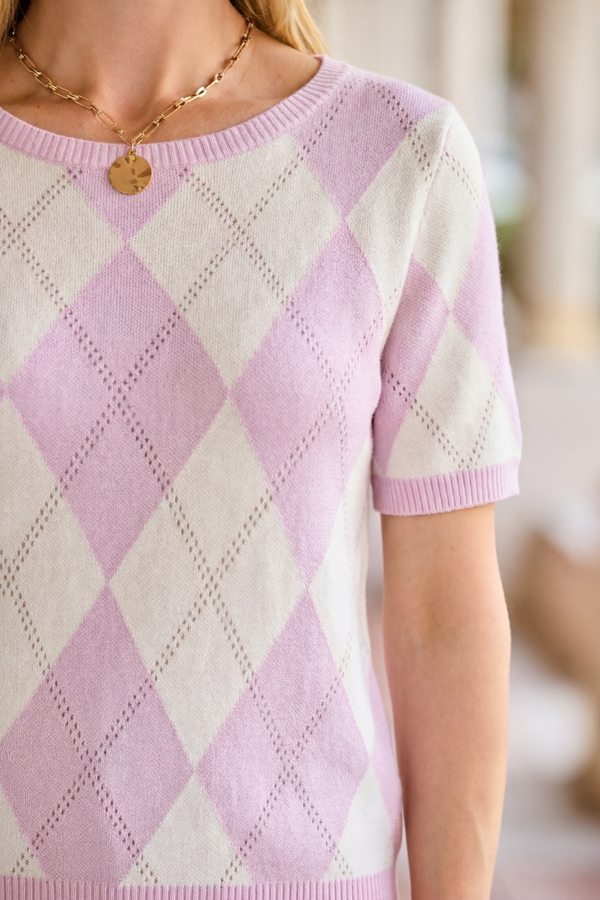 Pale Pink Argyle Knit Top