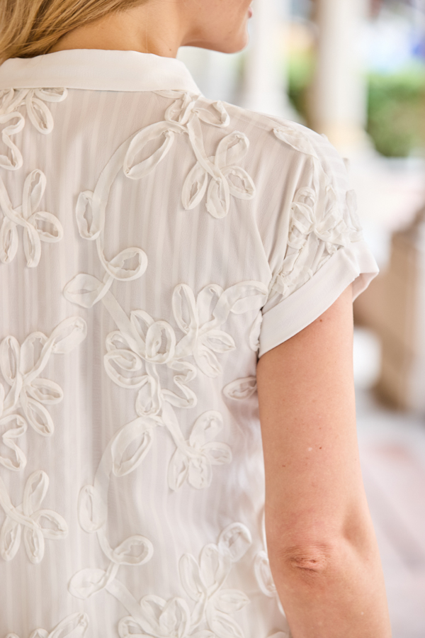 White Floral Embroidery Shirt