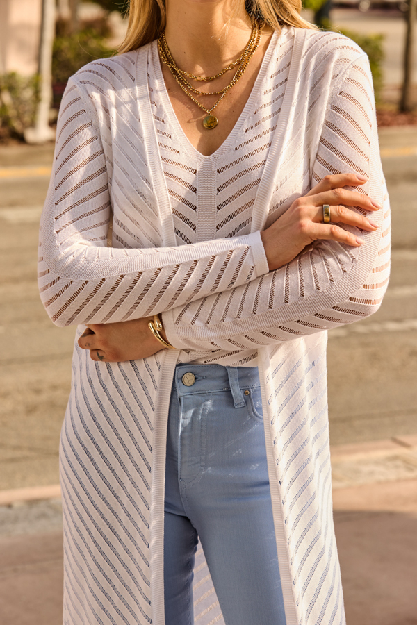 Cream Ladder Stitch Longline Cardigan