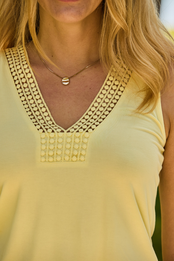 Lemon Yellow Crochet Trim Vest Top
