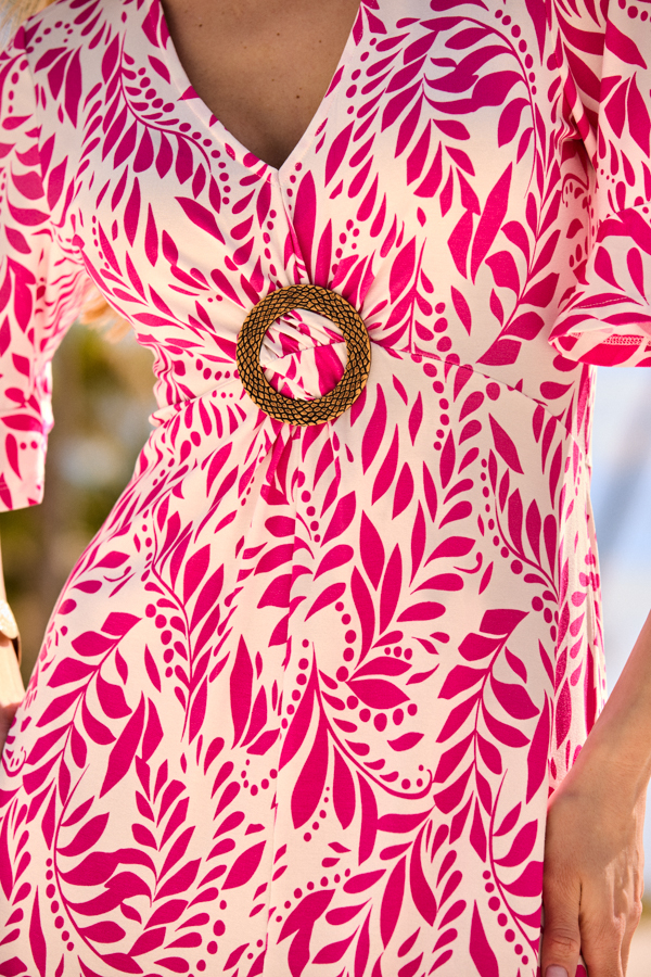 Pink & White Floral Print Hoop Detail Dress