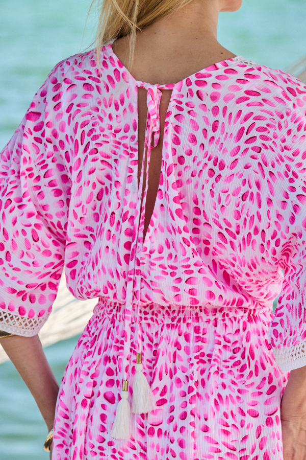 Pink & White Fleck Print Ladder Insert Kaftan