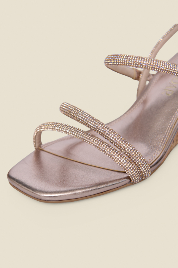 Rose Gold Metallic Cork Wedge Espadrilles