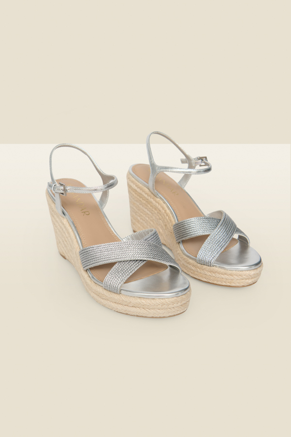 Silver Metallic Jute Wedge Espadrilles