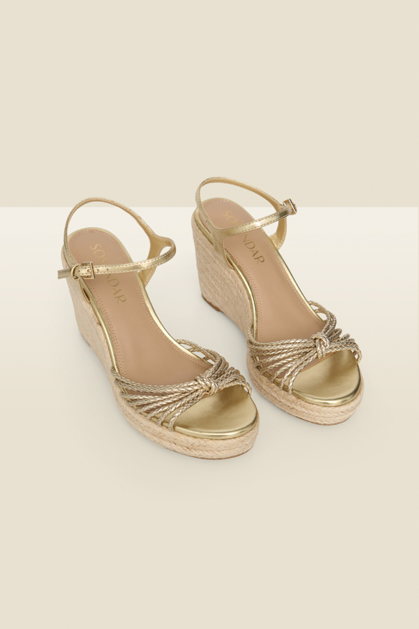 Champagne Gold Metallic Plaited Strap Detail Jute Wedge Espadrilles