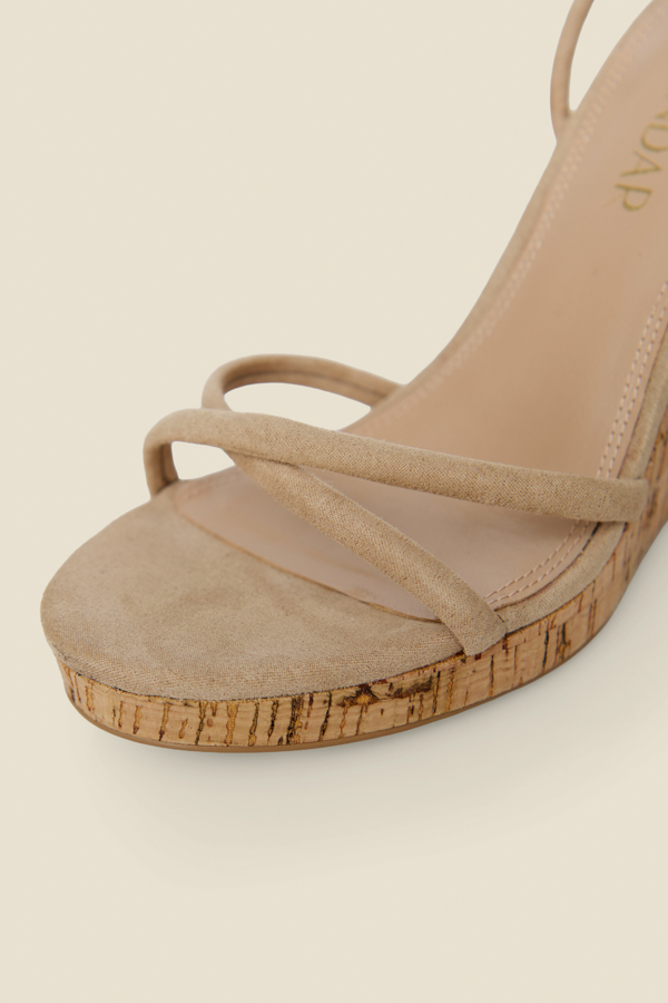 Taupe Faux Suede Strappy Cork Wedge Espadrilles