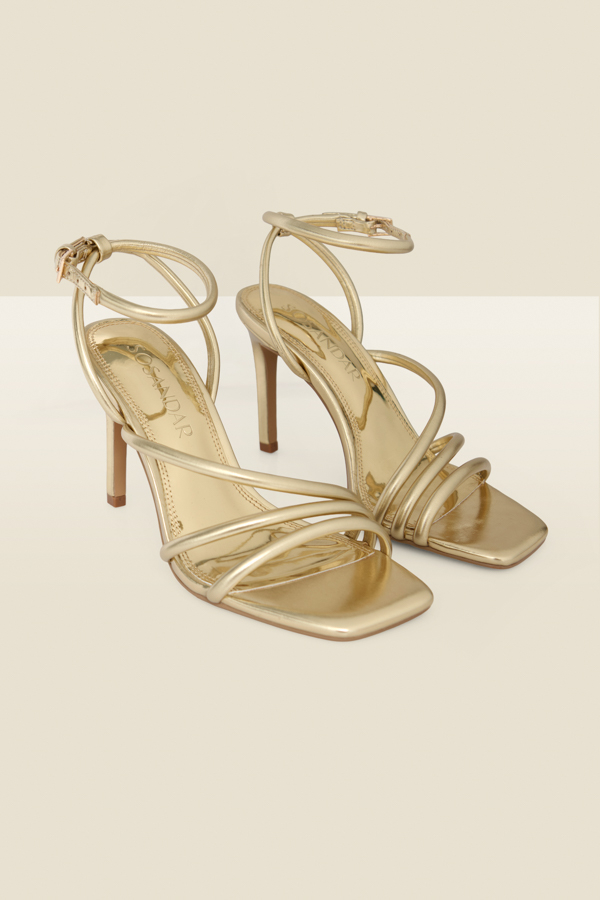 Gold Metallic Strappy High Heel Sandals