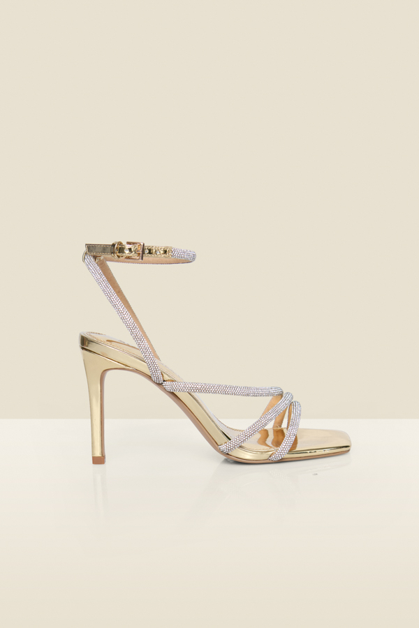 Gold Metallic Diamante Strappy High Heel Sandals
